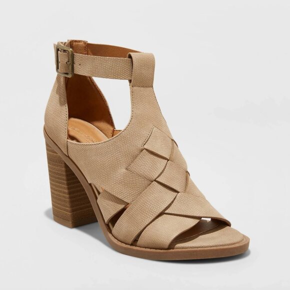 Universal Thread Shoes - Universal Thread Women's 8.5 Taupe/Auburn Heel Sandal Open Toe Zip Buckle Tan